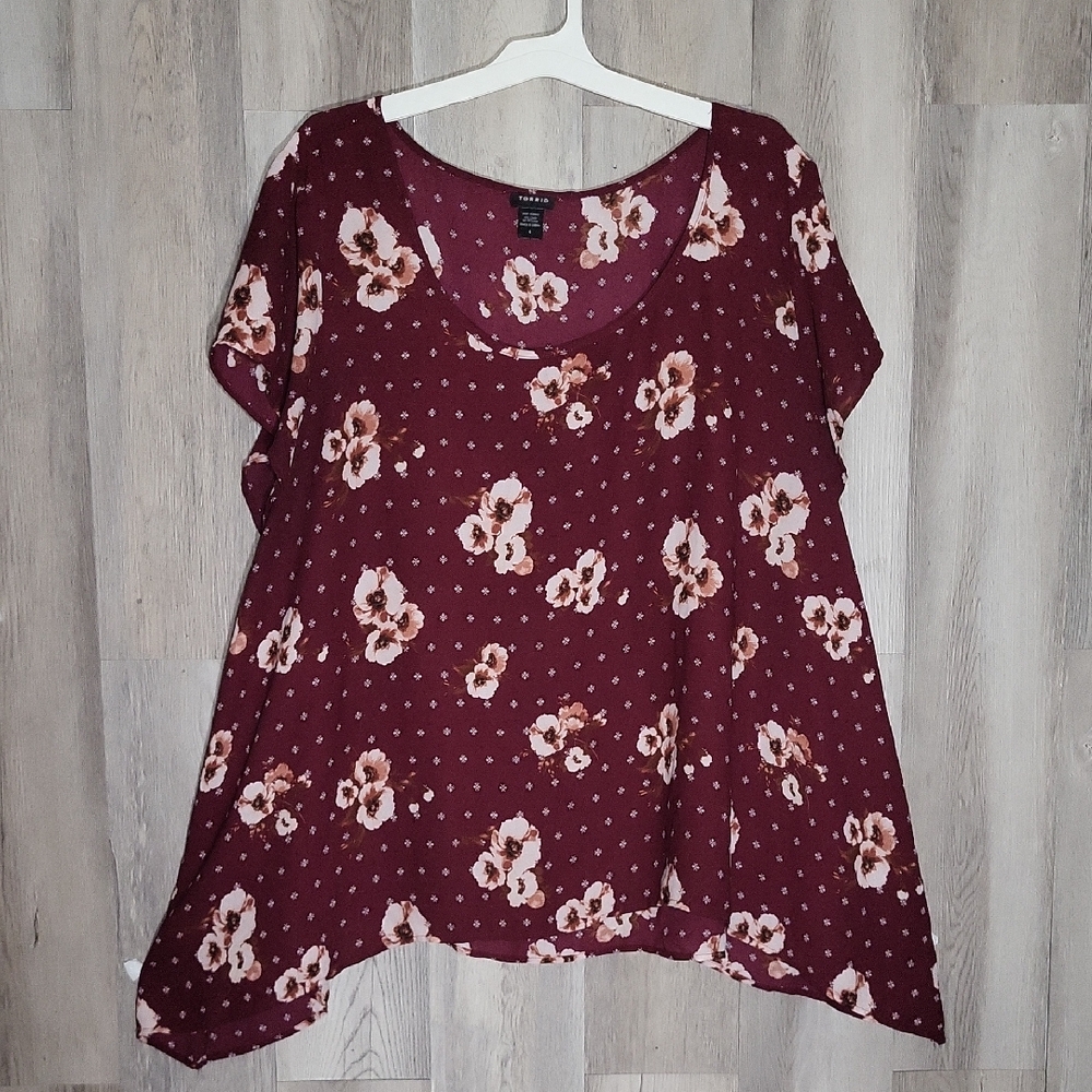 Torrid Womens 4 (4X)‎ Georgette Blouse Floral Sharkbite Sheer Lightweight